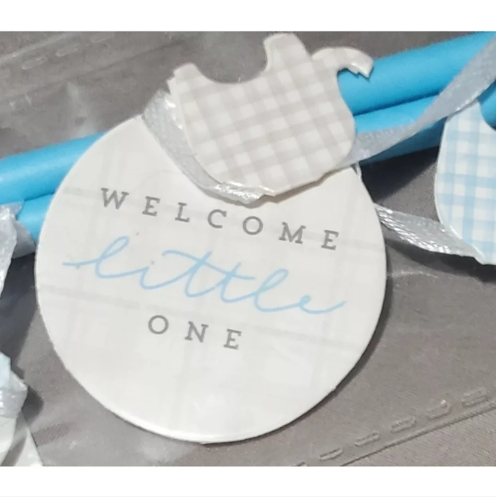 Baby Boy Shower Cake Topper Banner Blue Elephant Welcome Little One Birth Insert